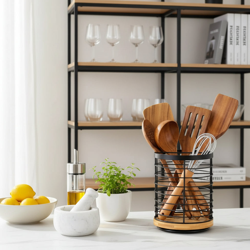 Maison Elmora | Organisateur Tiroir Cuisine Rotatif en Bambou | Design Élégant pour un Rangement Optimisé 2