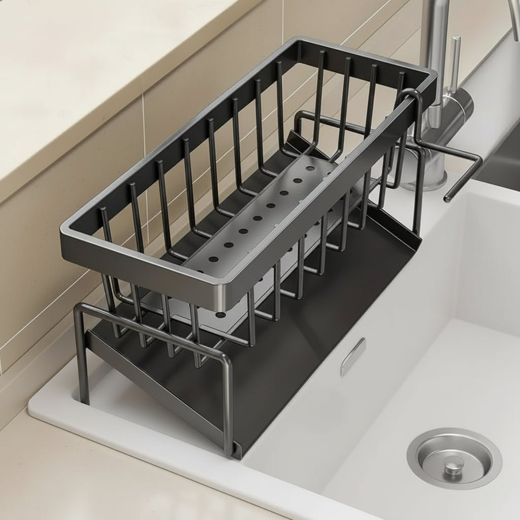 Maison Elmora | Organisateur de Cuisine en Acier Inoxydable avec Drainage | Élégance et Praticité pour un Évier Impeccable 0