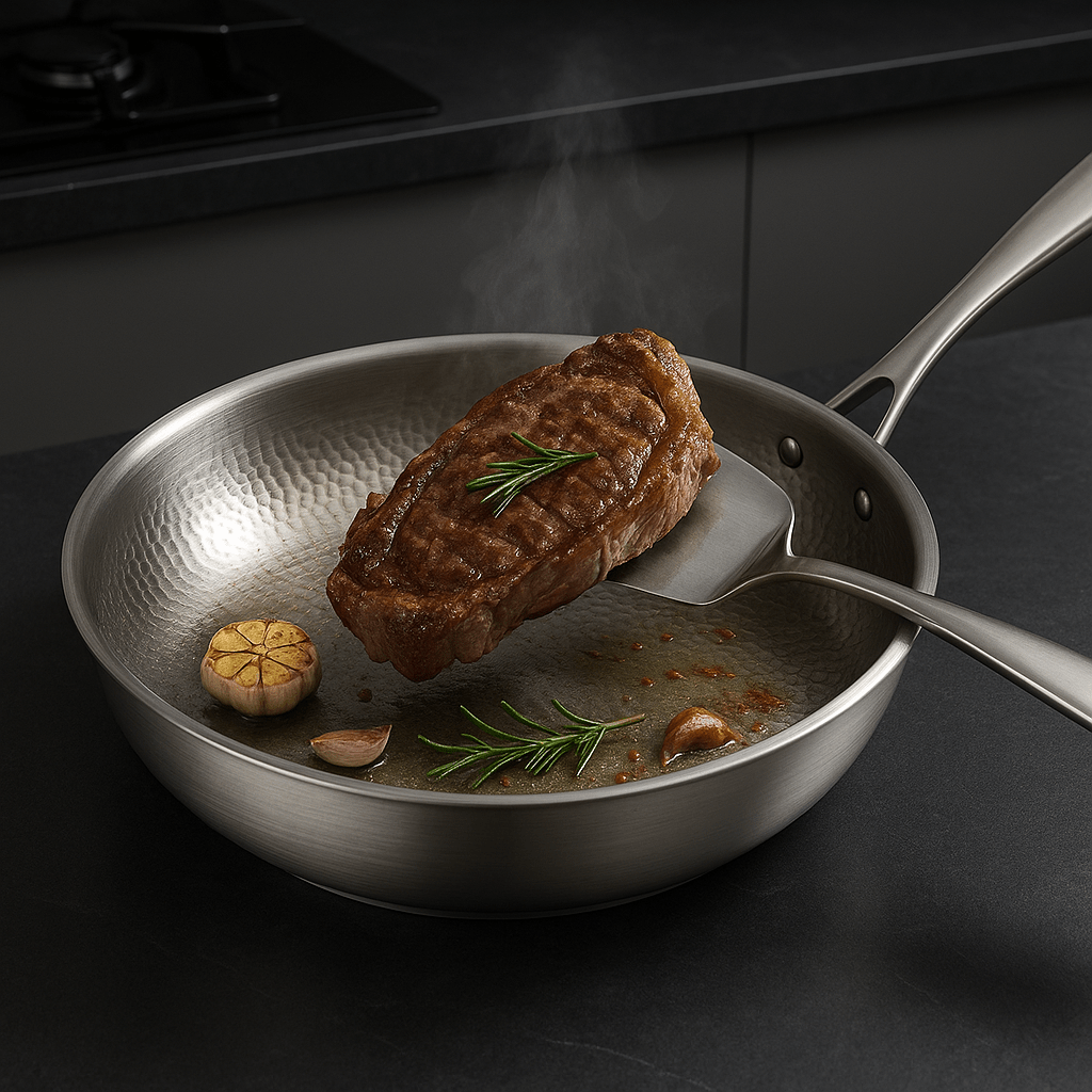 Maison Elmora | Poêle Inoxydable Premium Sans Revêtement | Ustensile Durable et Élégant pour une Cuisine Saine 3