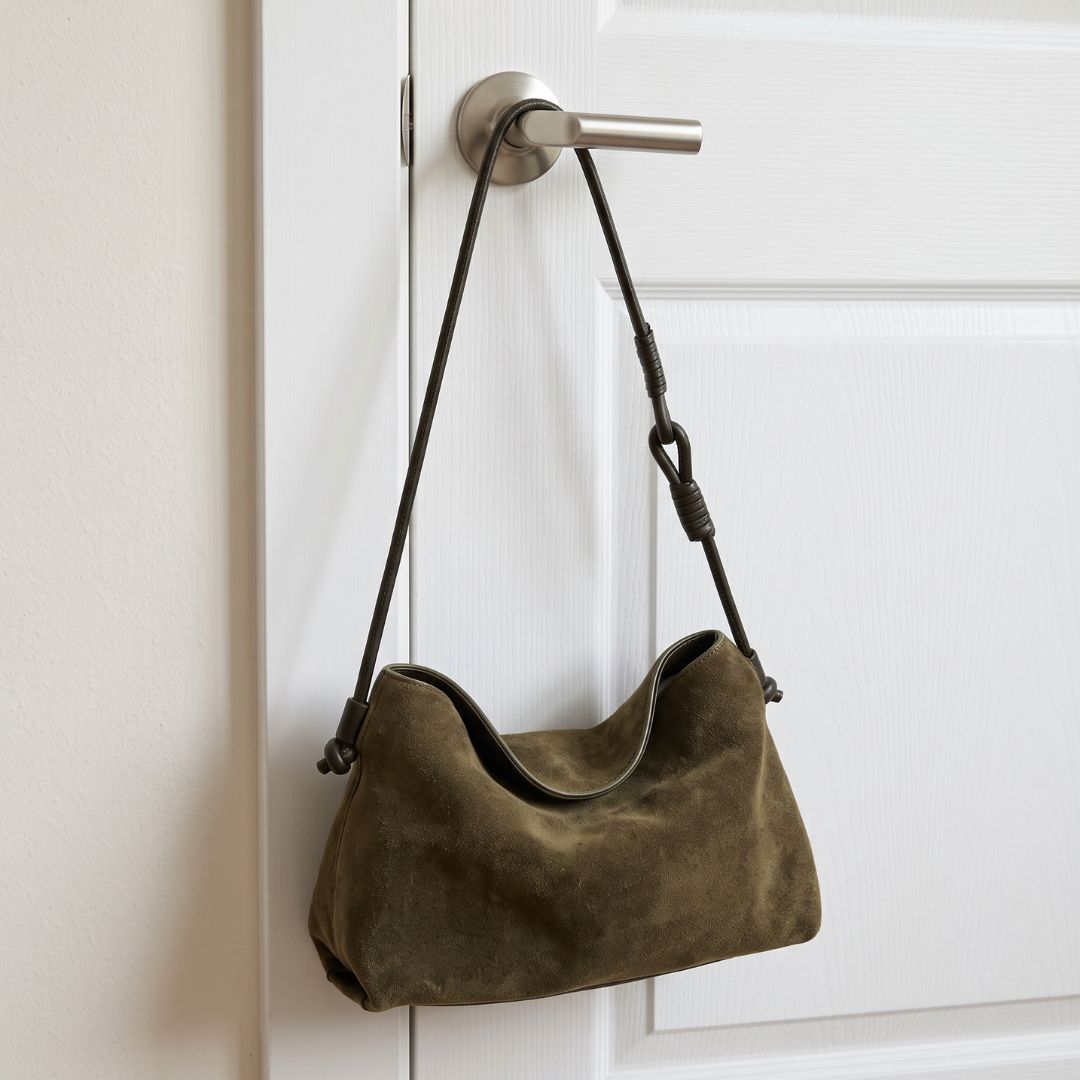 Suede Shoulder Bag with Knotted Adjustable Strap