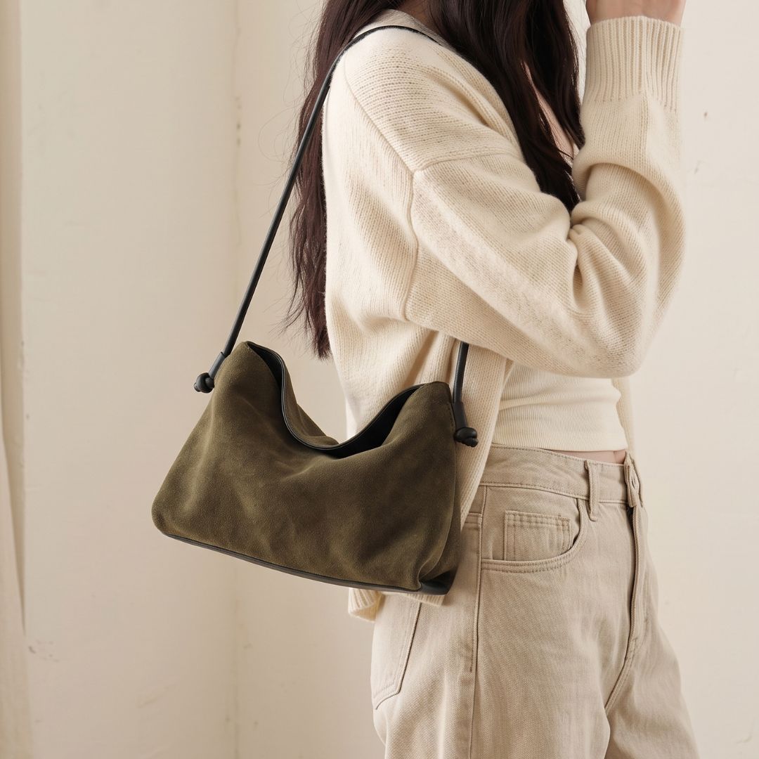 Suede Shoulder Bag with Knotted Adjustable Strap