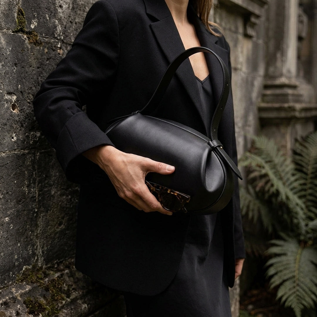 Rounded Shoulder Bag with Adjustable Buckle Strap