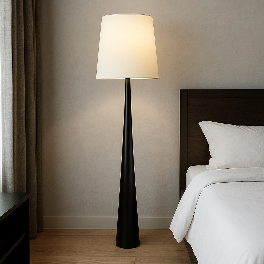 Matte Black Cone Floor Lamp - Soft Fabric Shade 4