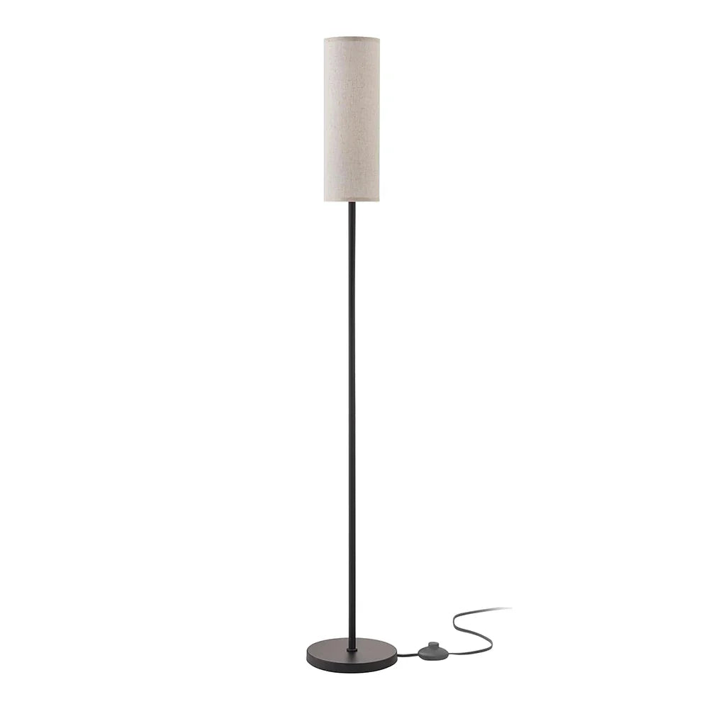 Matte Black Iron Floor Lamp - Cylindrical Fabric Shade 0