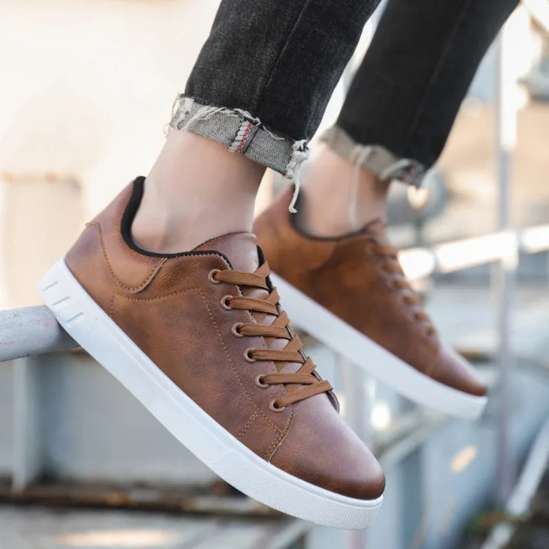 Men's Classic Vegan Leather Lace-Up Shoes - Stylish Lightweight Footwear for Everyday Comfort