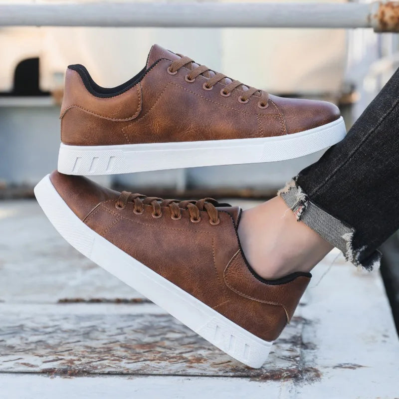 Men's Classic Vegan Leather Lace-Up Shoes - Stylish Lightweight Footwear for Everyday Comfort