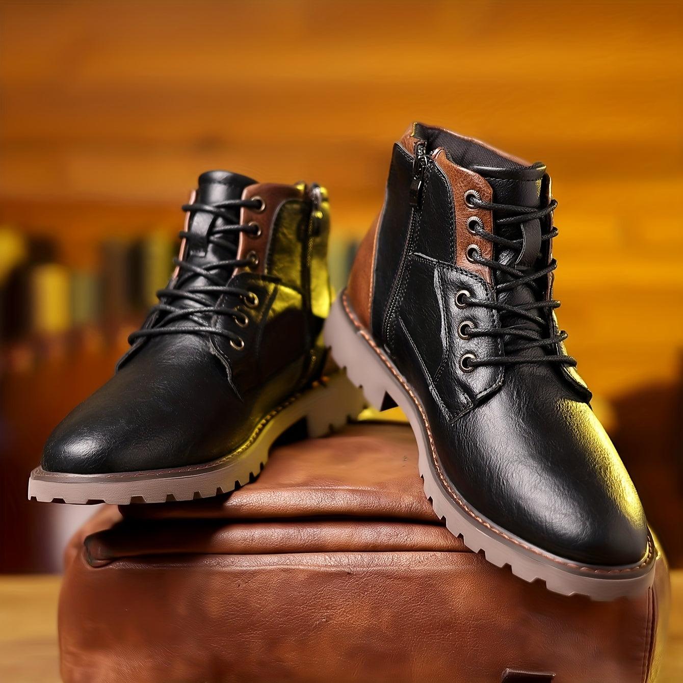 Men's Elegant Leather Dress Boots - Stylish Zippered Footwear for Formal Occasions