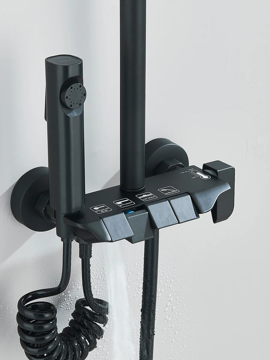 Mitigeur et Colonne de Douche en Noir Mat | Système Élégant et Contemporain pour une Salle de Bain Luxueuse 3