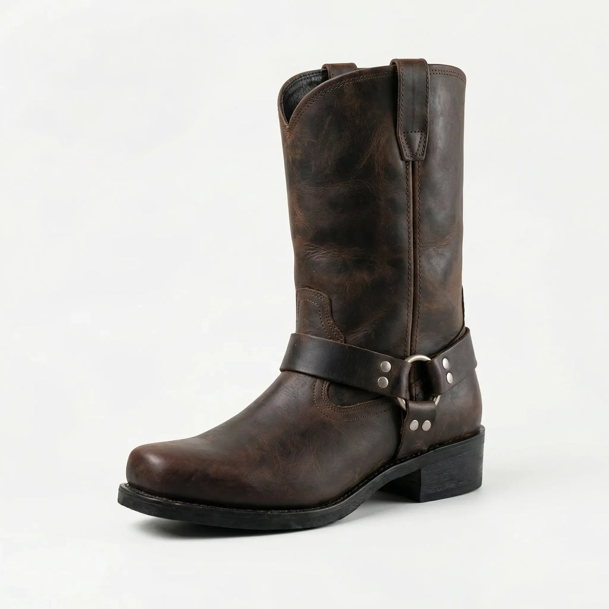 Men's Vintage Western Boots with Harness Buckle
