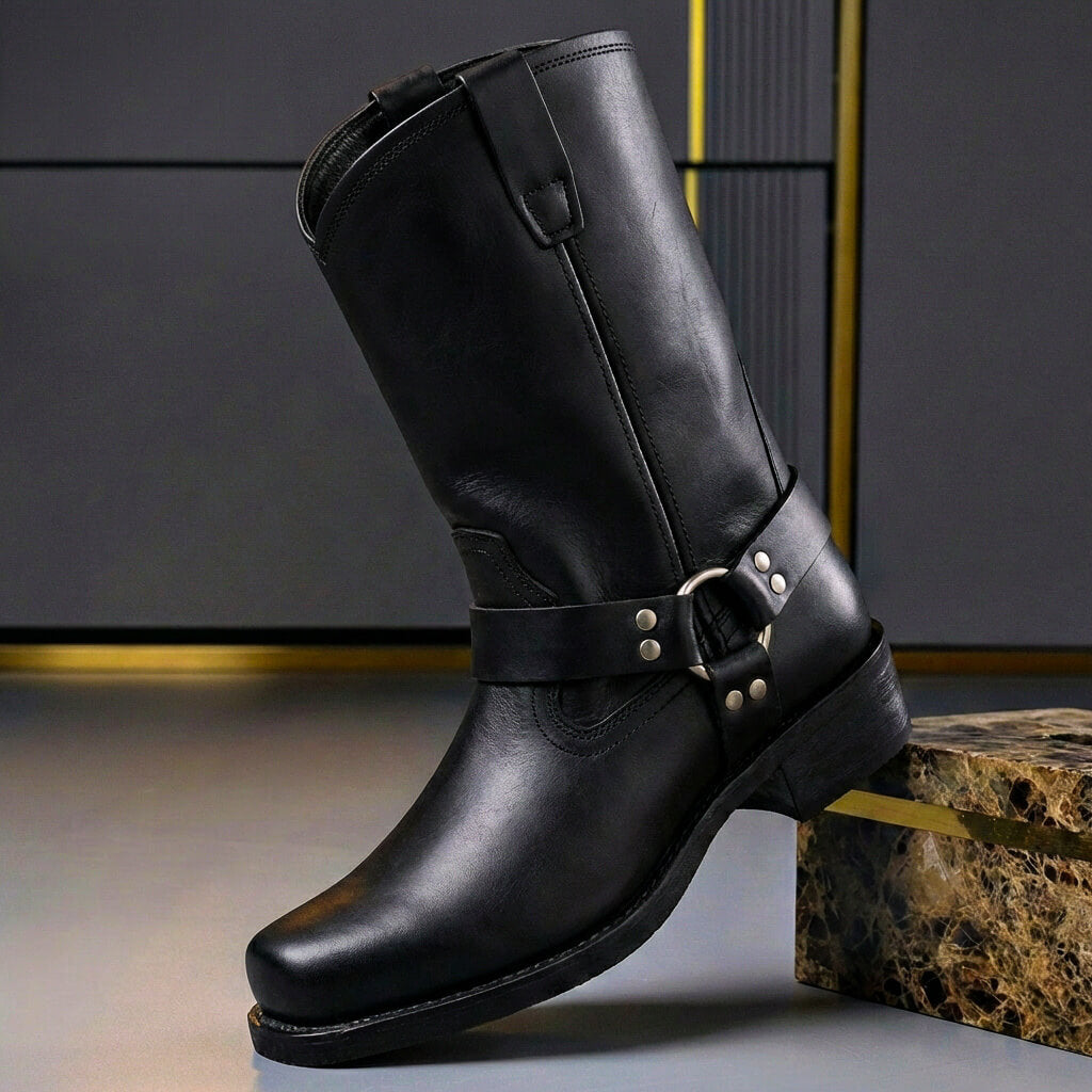 Men's Vintage Western Boots with Harness Buckle