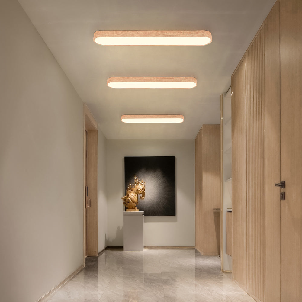 Plafonnier LED ovale style nordique avec détail bois