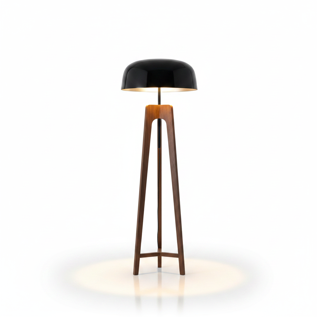 Nordic Wooden Tripod Floor Lamp - Classic Dome Shade 0