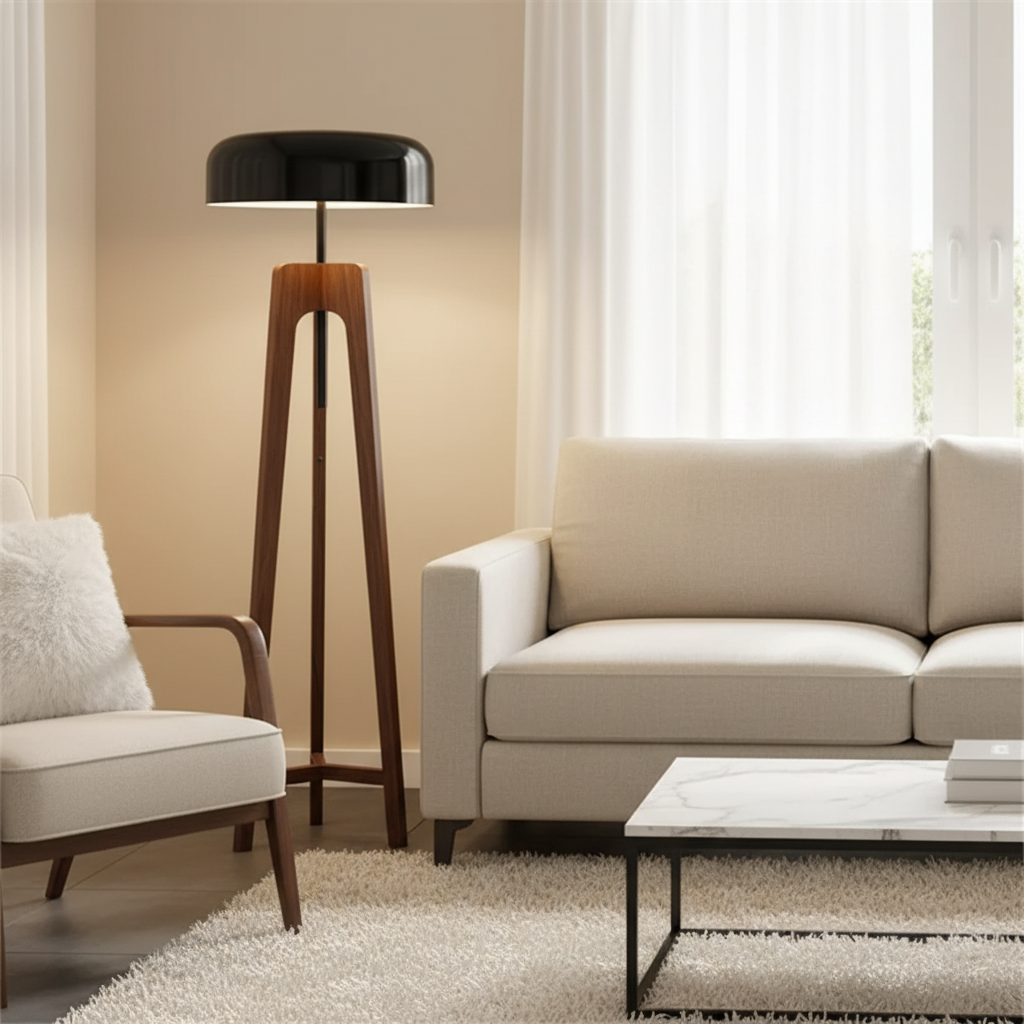 Nordic Wooden Tripod Floor Lamp - Classic Dome Shade 1