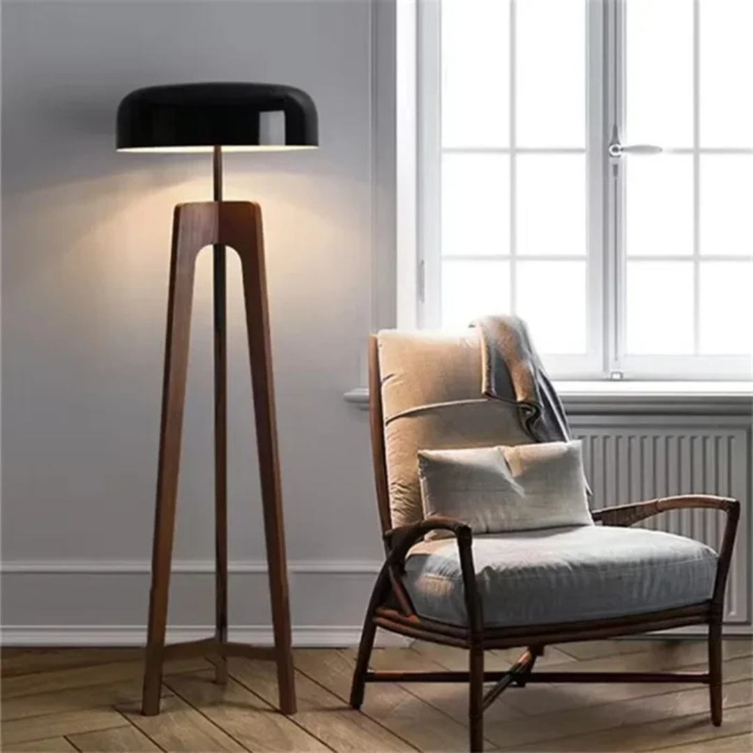 Nordic Wooden Tripod Floor Lamp - Classic Dome Shade 2