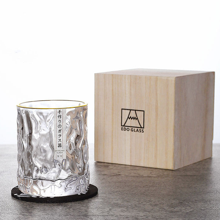 Cut-Pattern Whisky Glass in a Wooden Gift Box