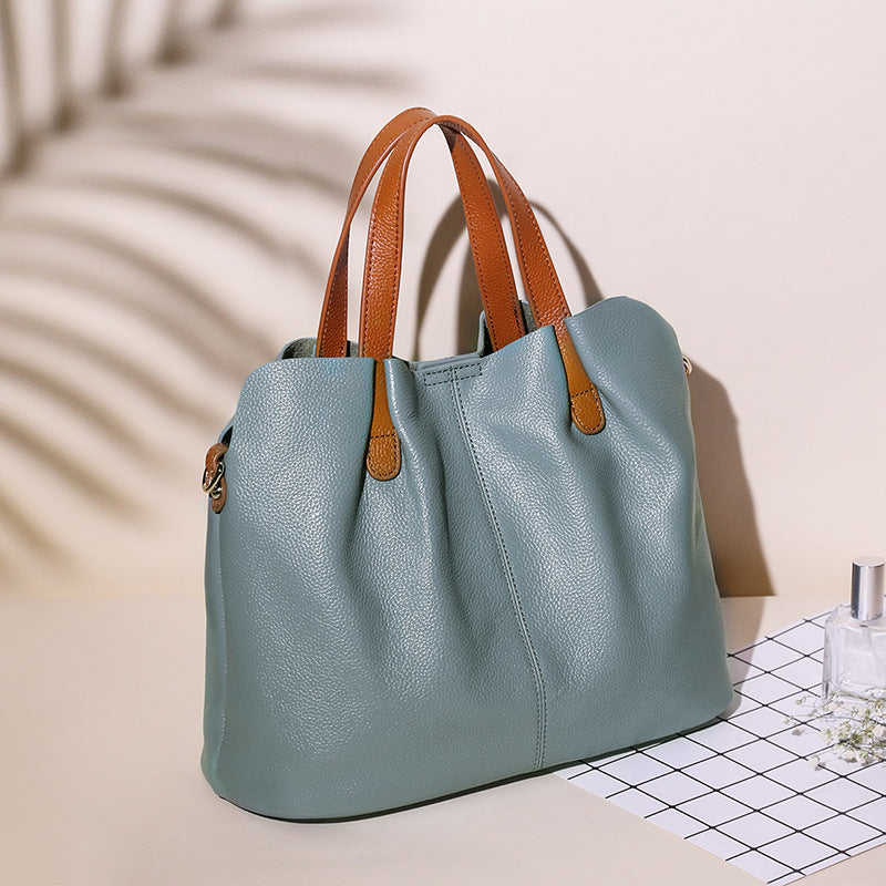 Sac cabas moyen en cuir véritable, porté main ou épaule