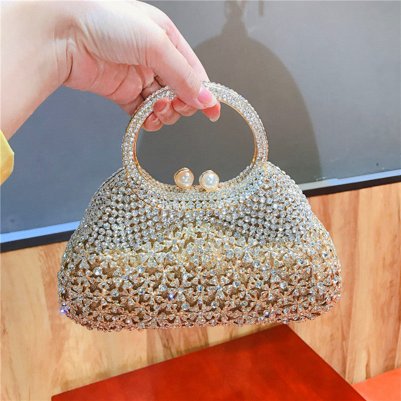 Pochette à strass motif floral et anse ronde