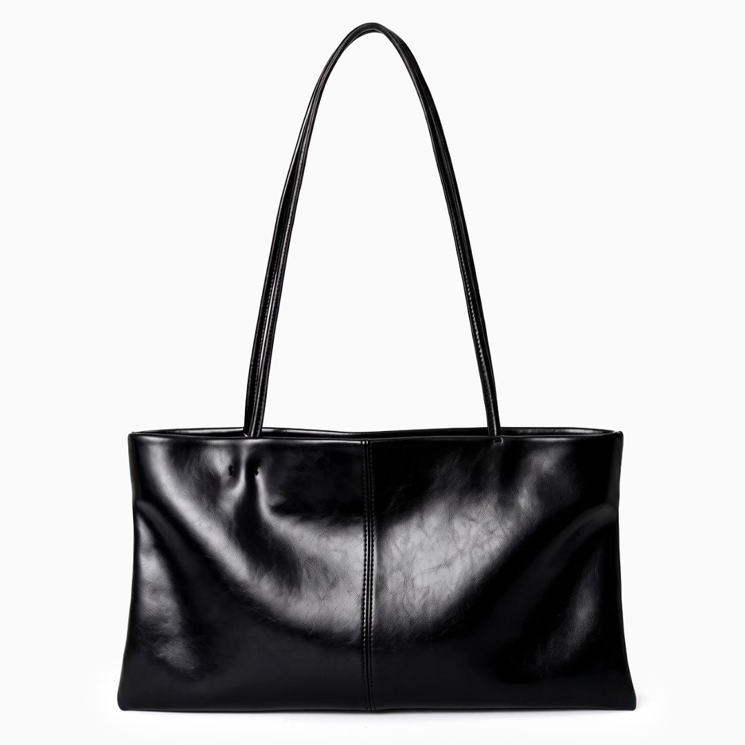 Sac porté épaule en cuir lisse brillant, forme allongée