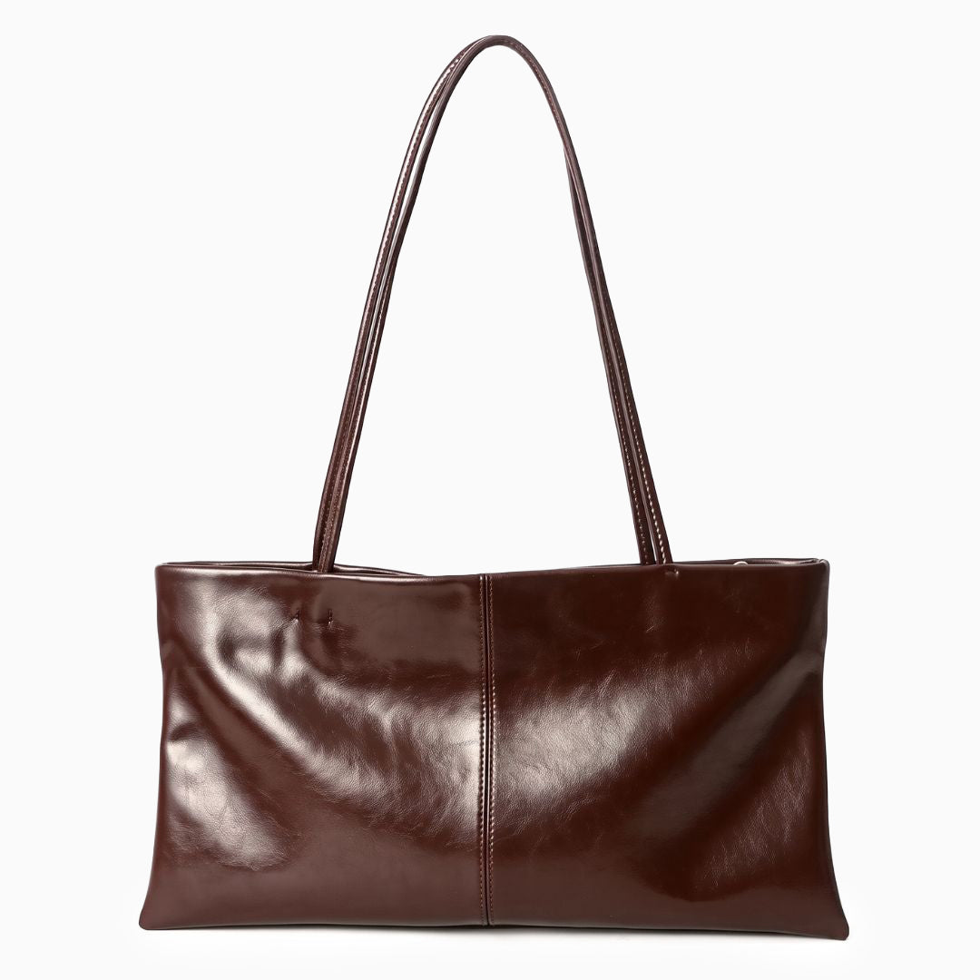 Sac porté épaule en cuir lisse brillant, forme allongée