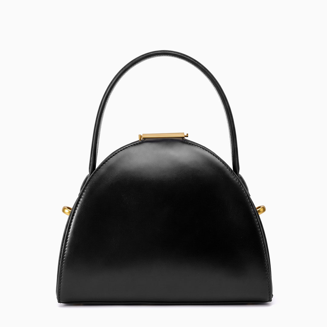 Sac à main demi-lune en similicuir, fermoir barrette dorée