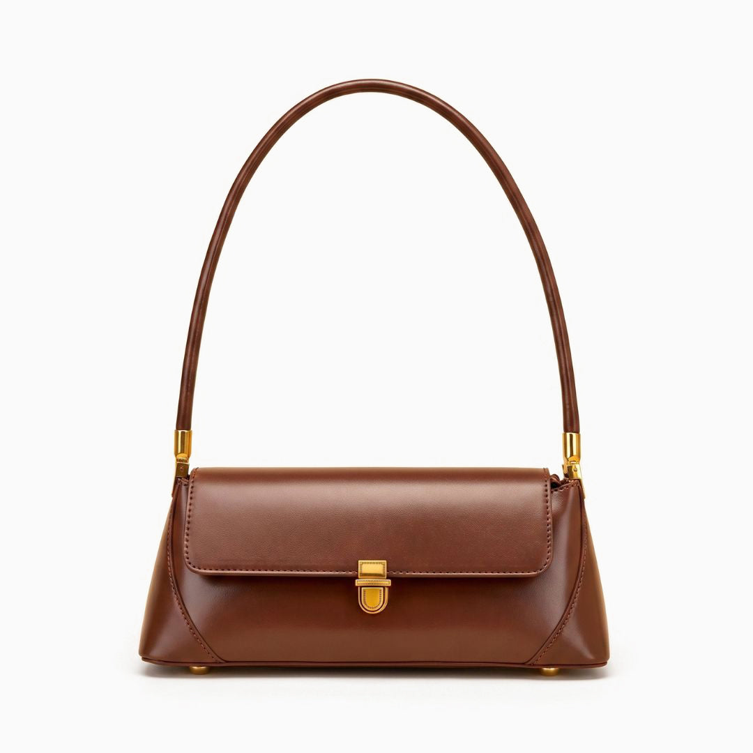 Smooth Leather Shoulder Bag with Gold Clasp