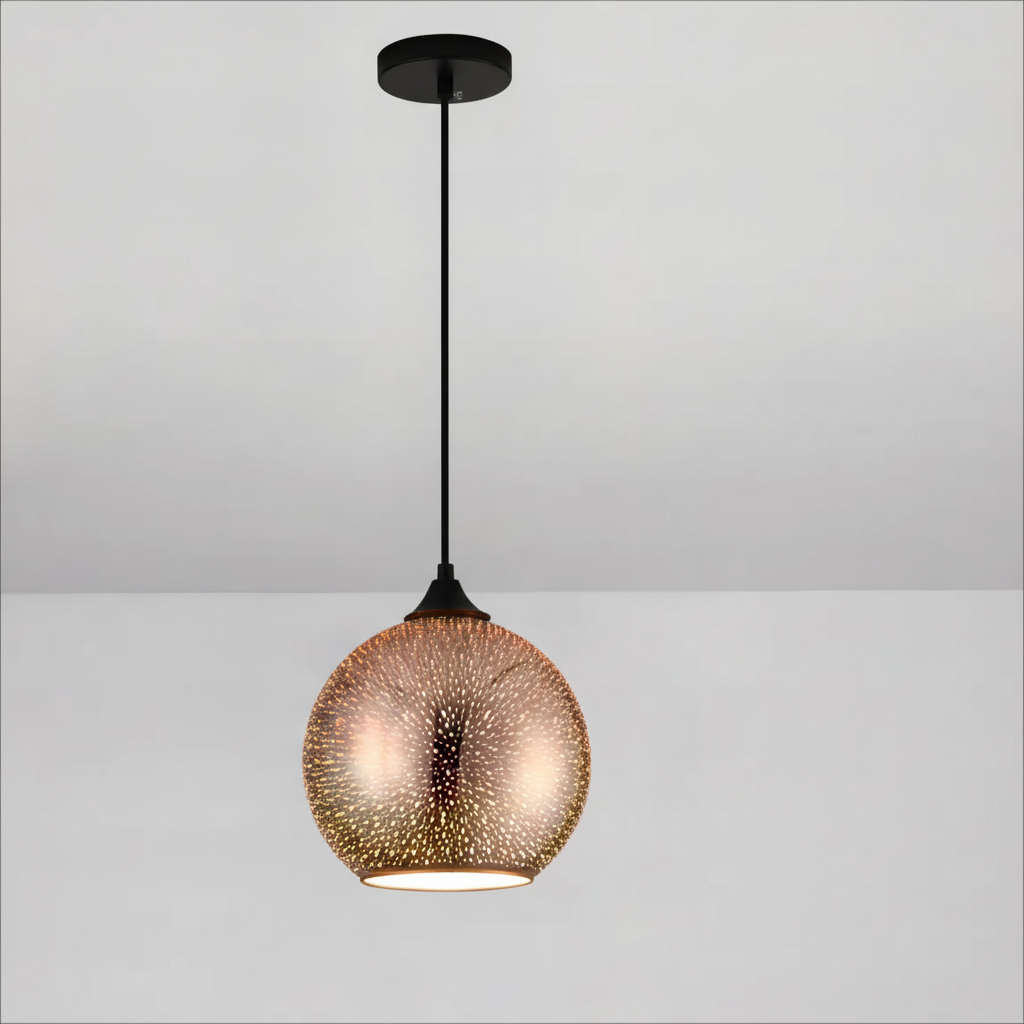 Plafonnier Design : Élégance Naturelle en Lumière – Verre Perforé Cuivré 3