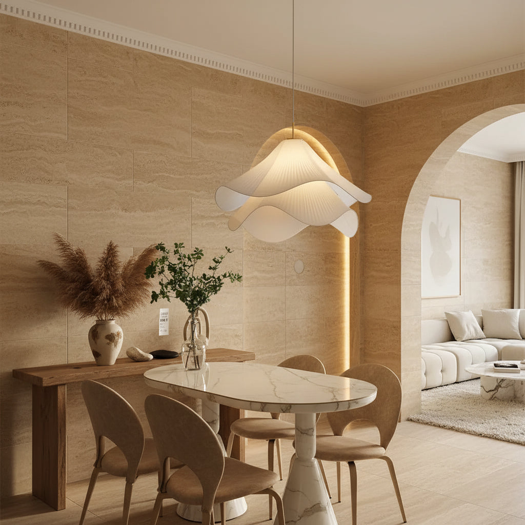 Pleated Fabric Pendant Light - Brushed Brass Accents 3