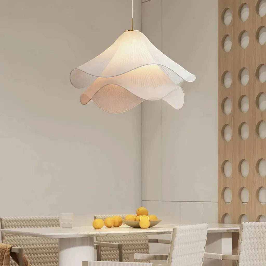 Pleated Fabric Pendant Light - Brushed Brass Accents 4