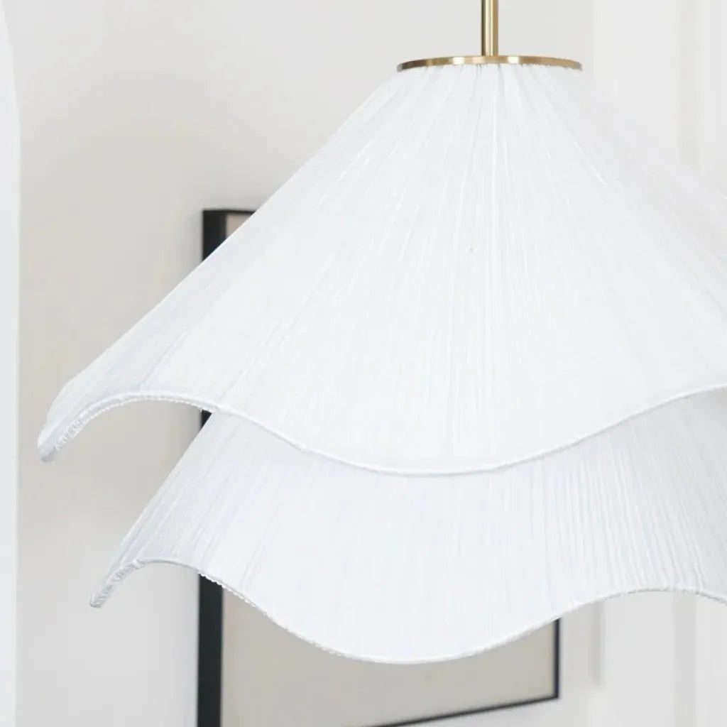 Pleated Fabric Pendant Light - Brushed Brass Accents 5