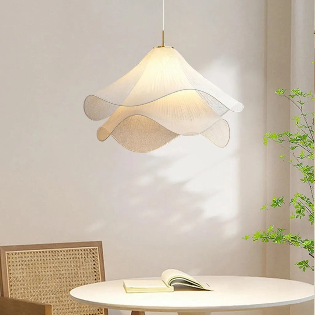 Pleated Fabric Pendant Light - Brushed Brass Accents 8