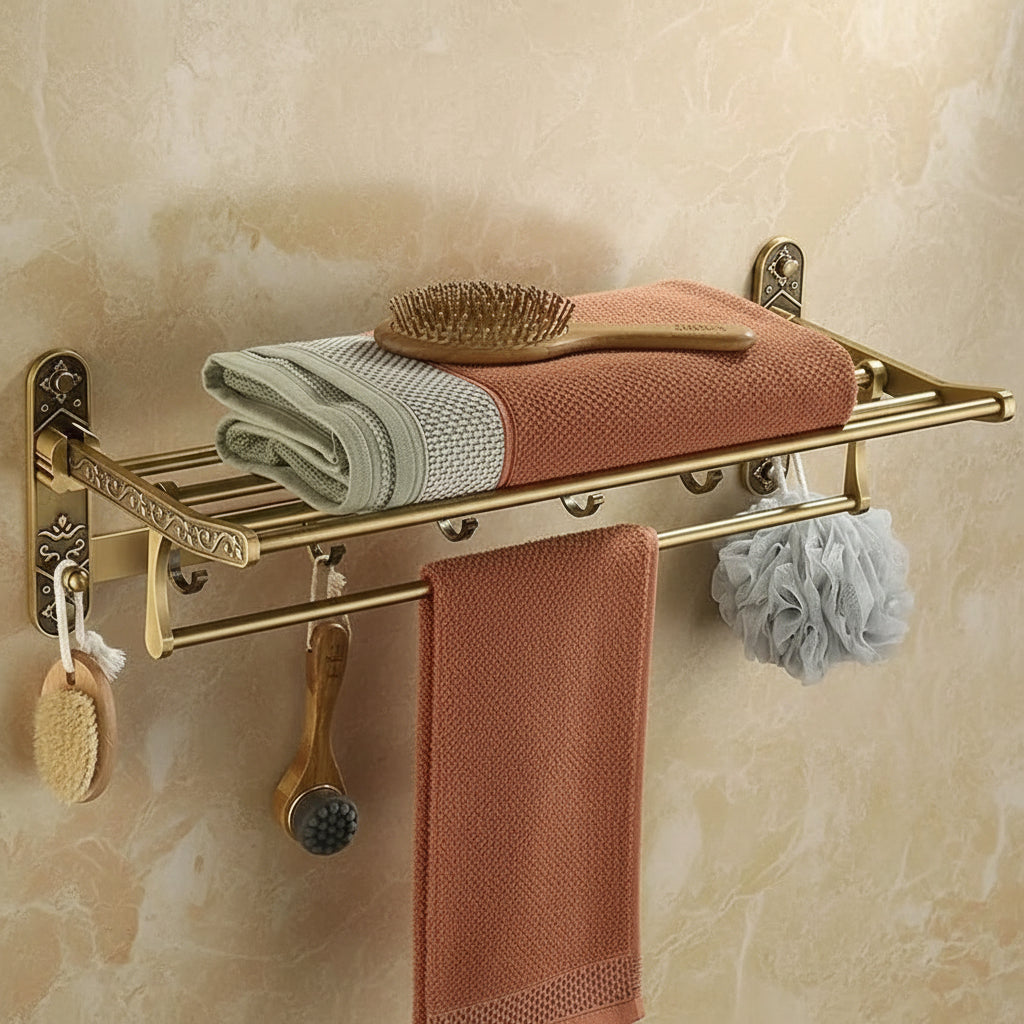 Porte Serviettes Salle de Bain en Aluminium Pliable | Élégance Vintage et Praticité pour un Rangement Optimisé 1