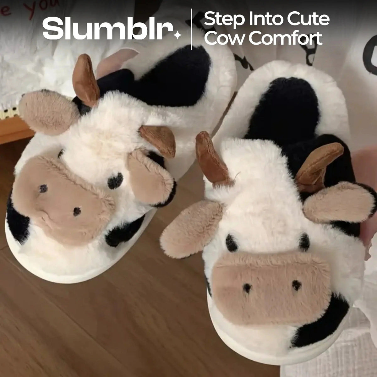 Plush Cow Slippers with Memory Foam