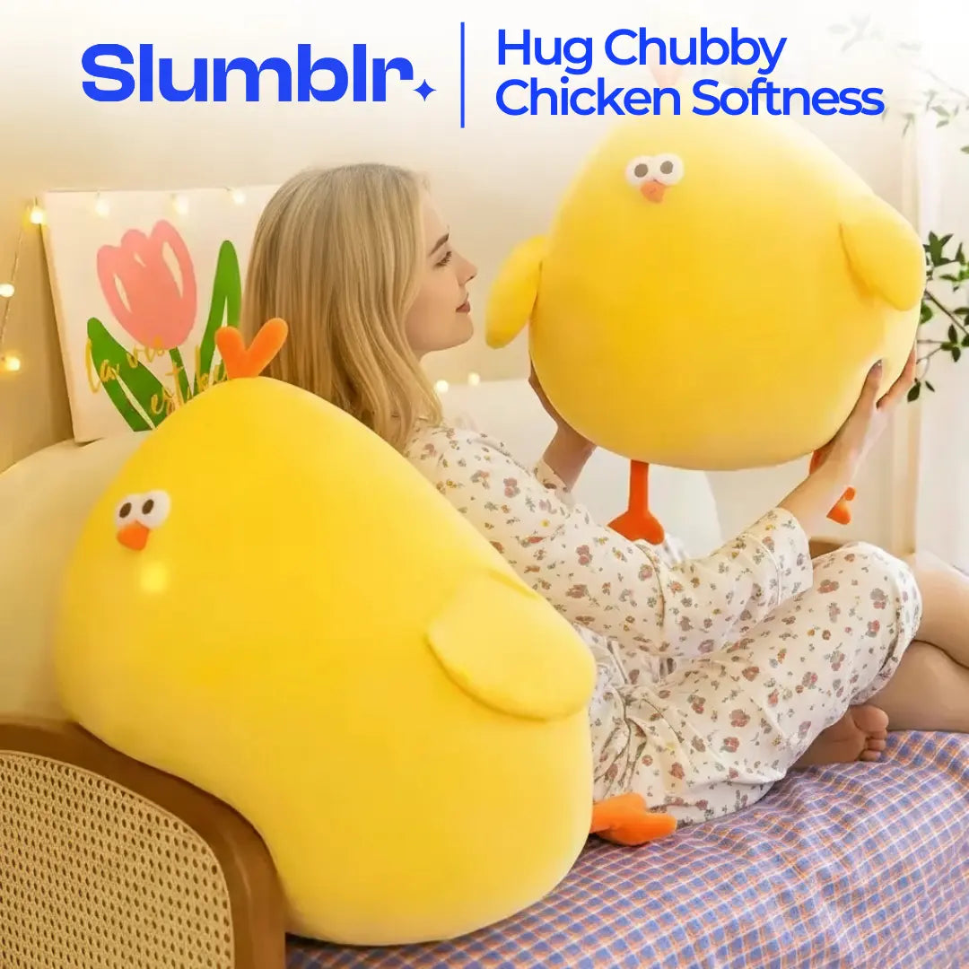Coussin peluche poule dodue, jaune