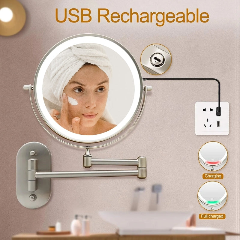 Rechargeable LED Wall-Mounted Magnifying Mirror