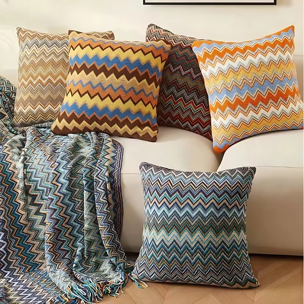 Housse de coussin tricotée à motif zigzag, 45,5 cm