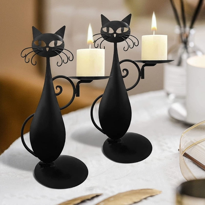 Midnight Panther - Bougeoir Chat Noir en Métal