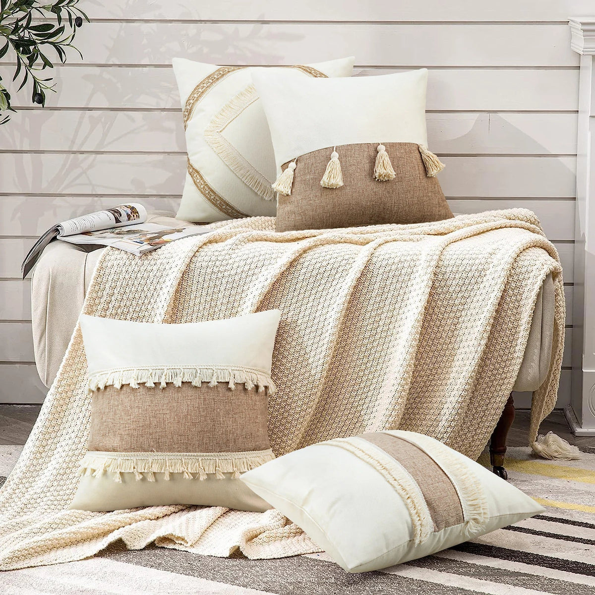 Bohème - Housse de Coussin Géométrique à Franges