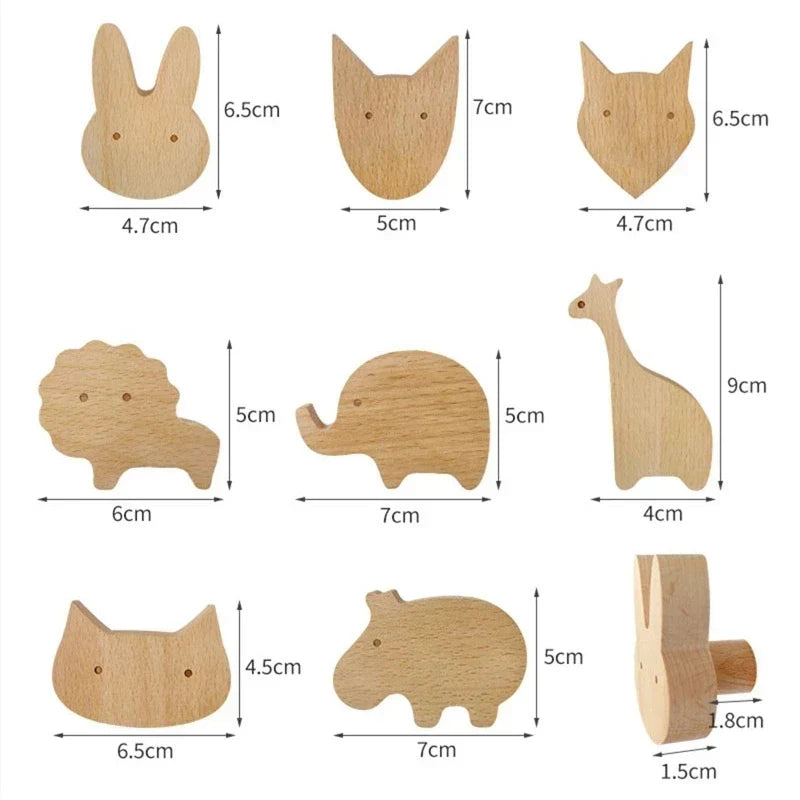 Patère murale animal en bois clair, style nordique
