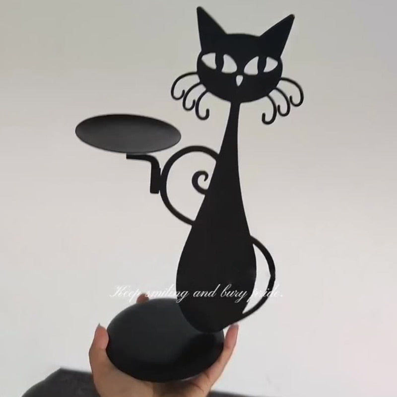 Midnight Panther - Bougeoir Chat Noir en Métal