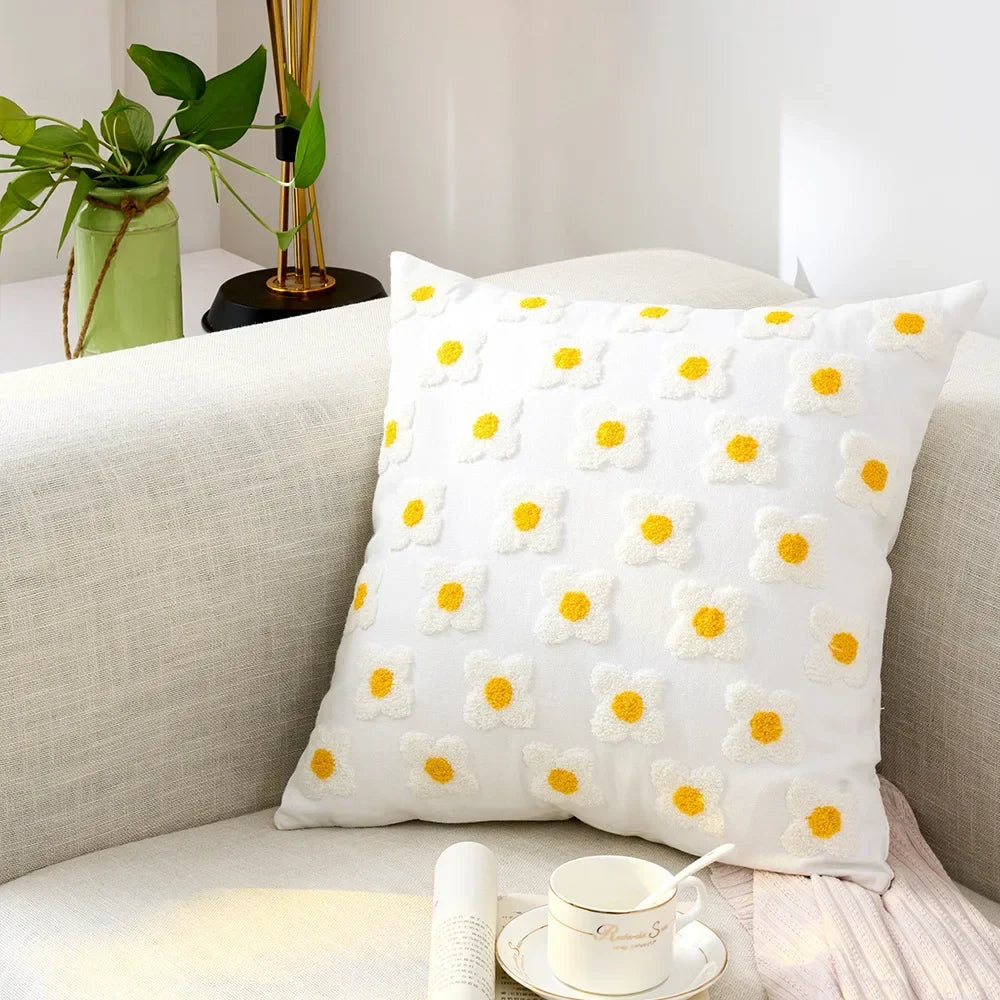 Housse de coussin brodée fleurs, style campagne