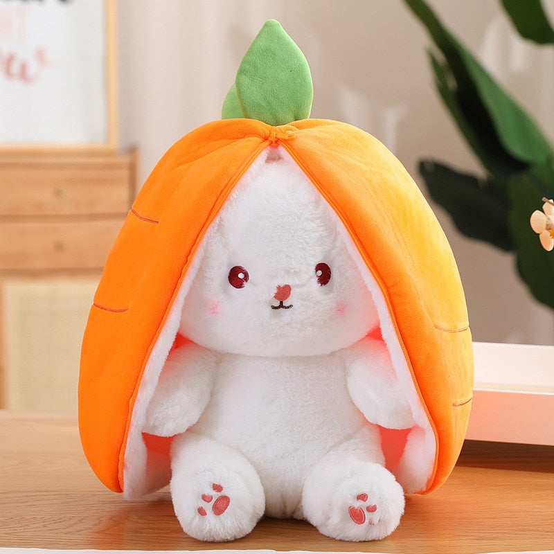 Peluche lapin cache-cache, carotte ou fraise