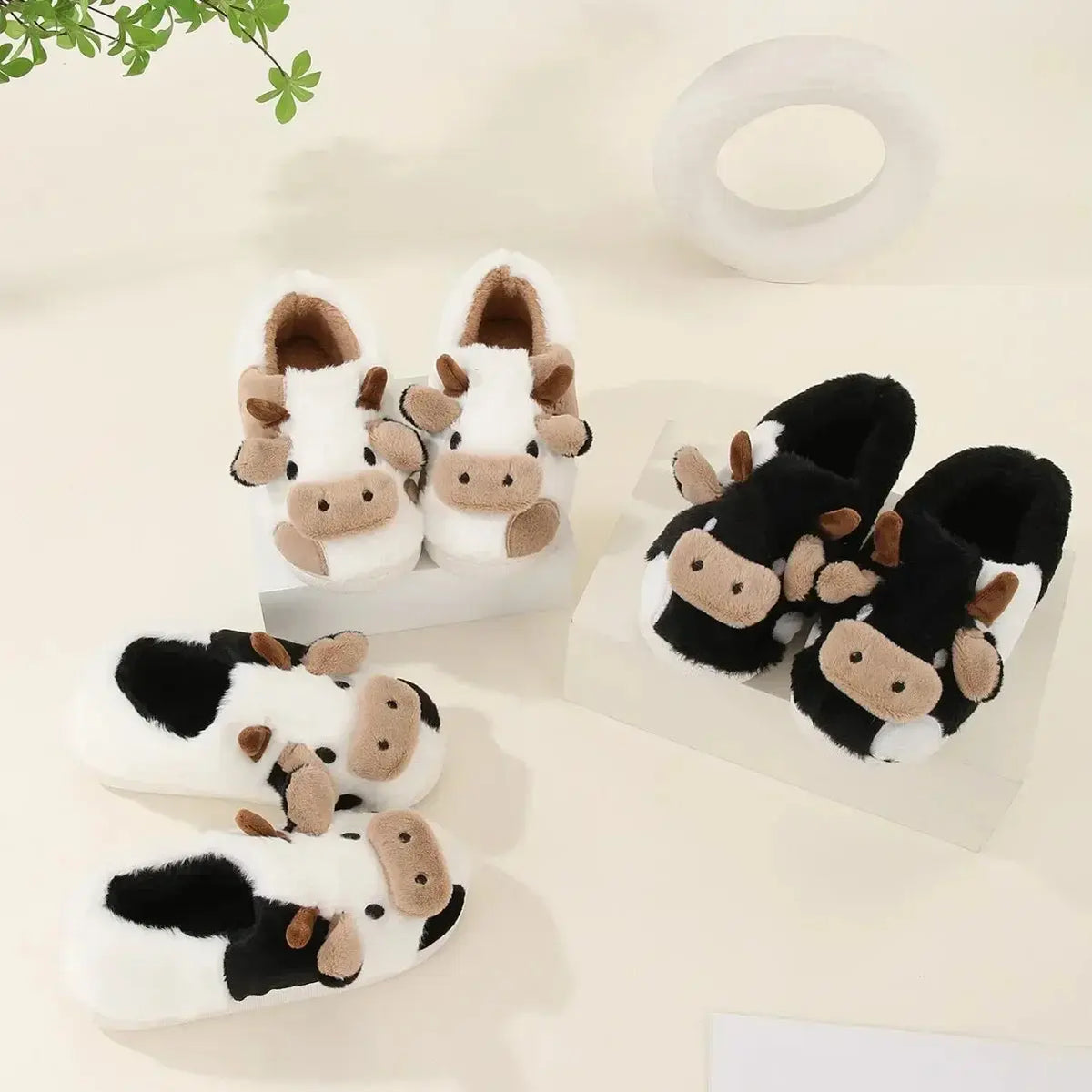 Plush Cow Slippers with Memory Foam