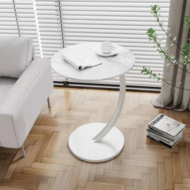 Table d'Appoint Ronde en Bois et Acier - Blanc