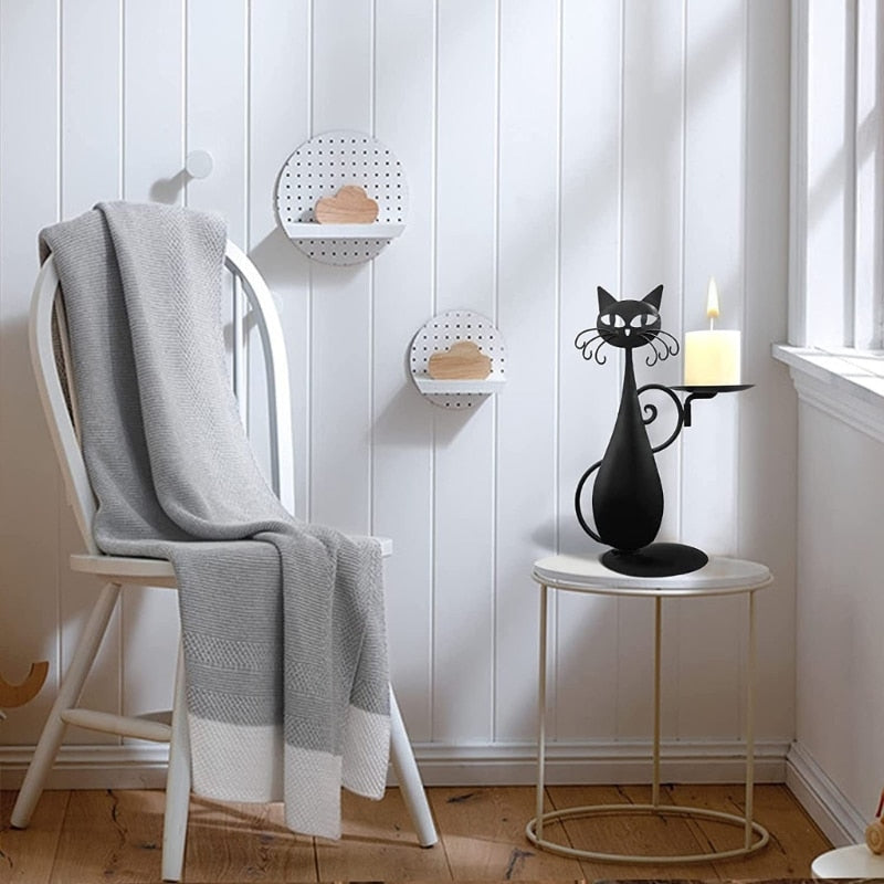 Midnight Panther - Bougeoir Chat Noir en Métal