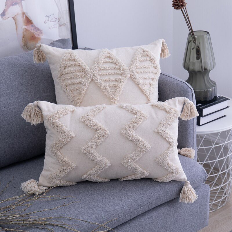 BohoVibes - Housses de Coussin Boho à Pompons