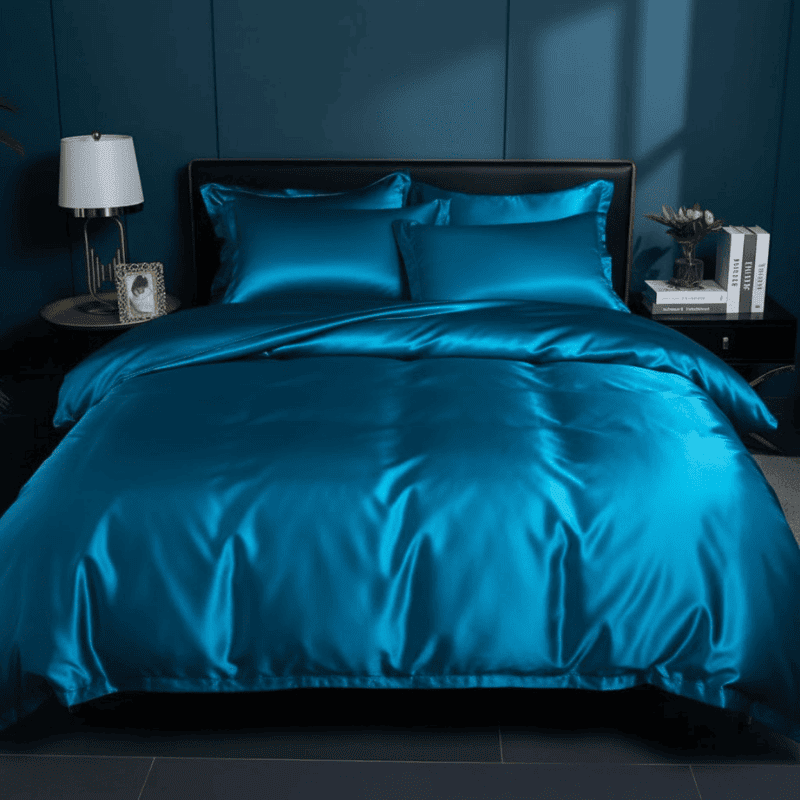 Parure de lit satinée effet soie, 4 pièces