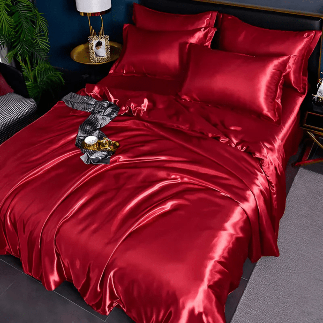 Parure de lit satinée effet soie, 4 pièces