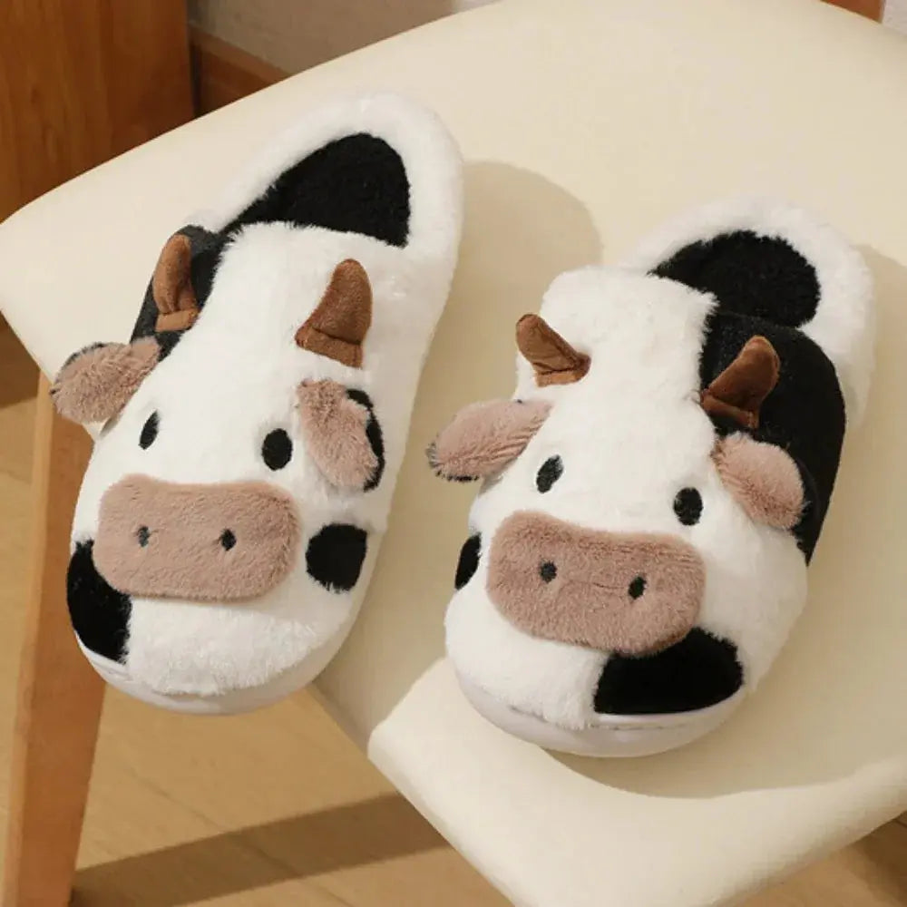 Plush Cow Slippers with Memory Foam