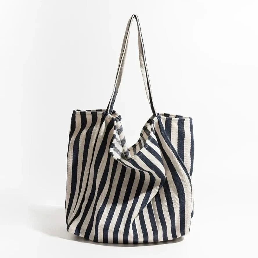 Sac Fourre Tout Femme Rayé en Tissu de Luxe | Élégance Moderne et Confort pour un Style Quotidien 11