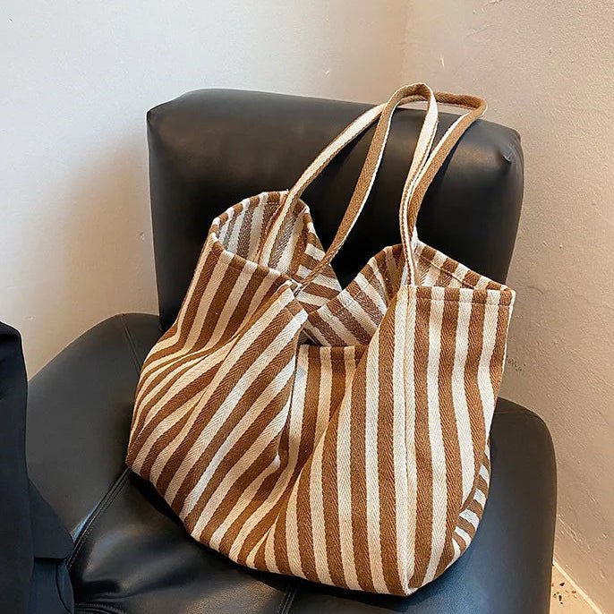 Sac Fourre Tout Femme Rayé en Tissu de Luxe | Élégance Moderne et Confort pour un Style Quotidien 4